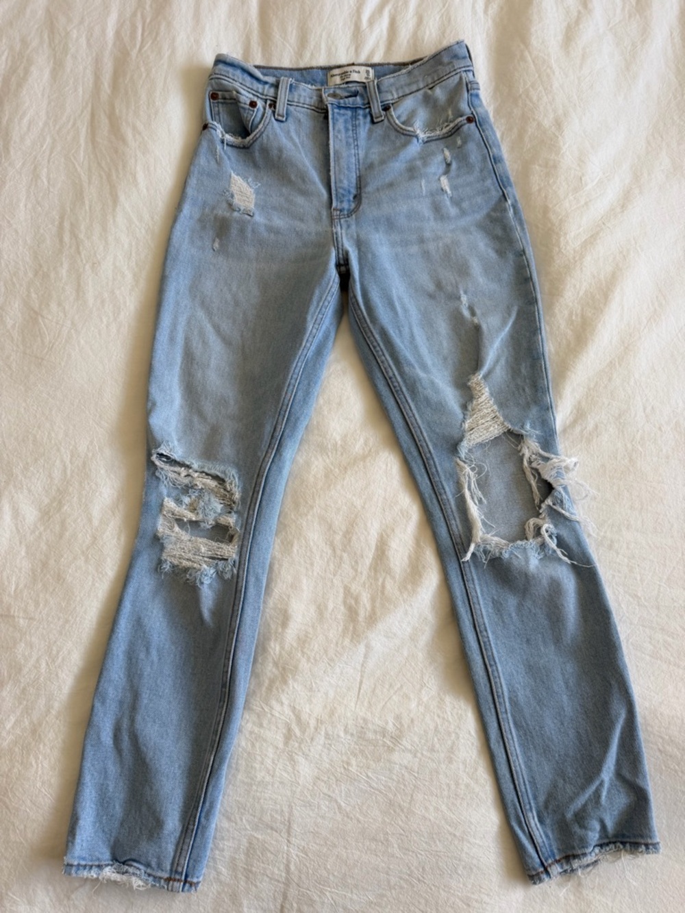 Abercrombie & Fitch Light Blue Distressed Straight-Leg Jeans